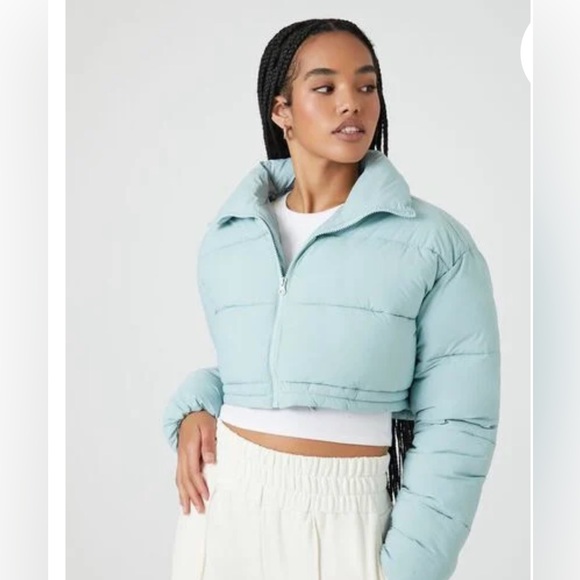 *New*Light blue Cropped Puffer Jacket size small - Picture 2 of 12